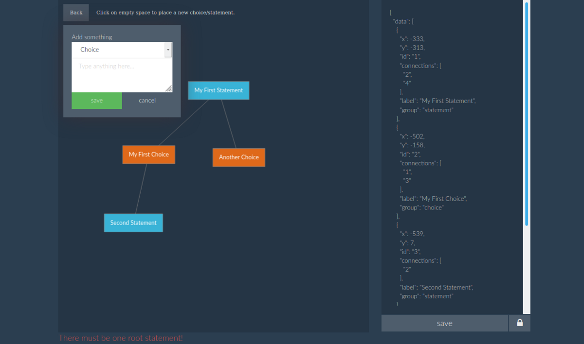 Screenshot of graph building tool